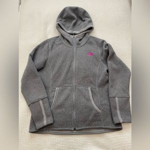 The North Face Women's Grey Sweater Fleece Jacket with Hood - Size Meidum